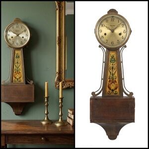 E. Ingraham Antique 8 Day Banjo Wall Clock Glass Panel MCM Not Tested As Is